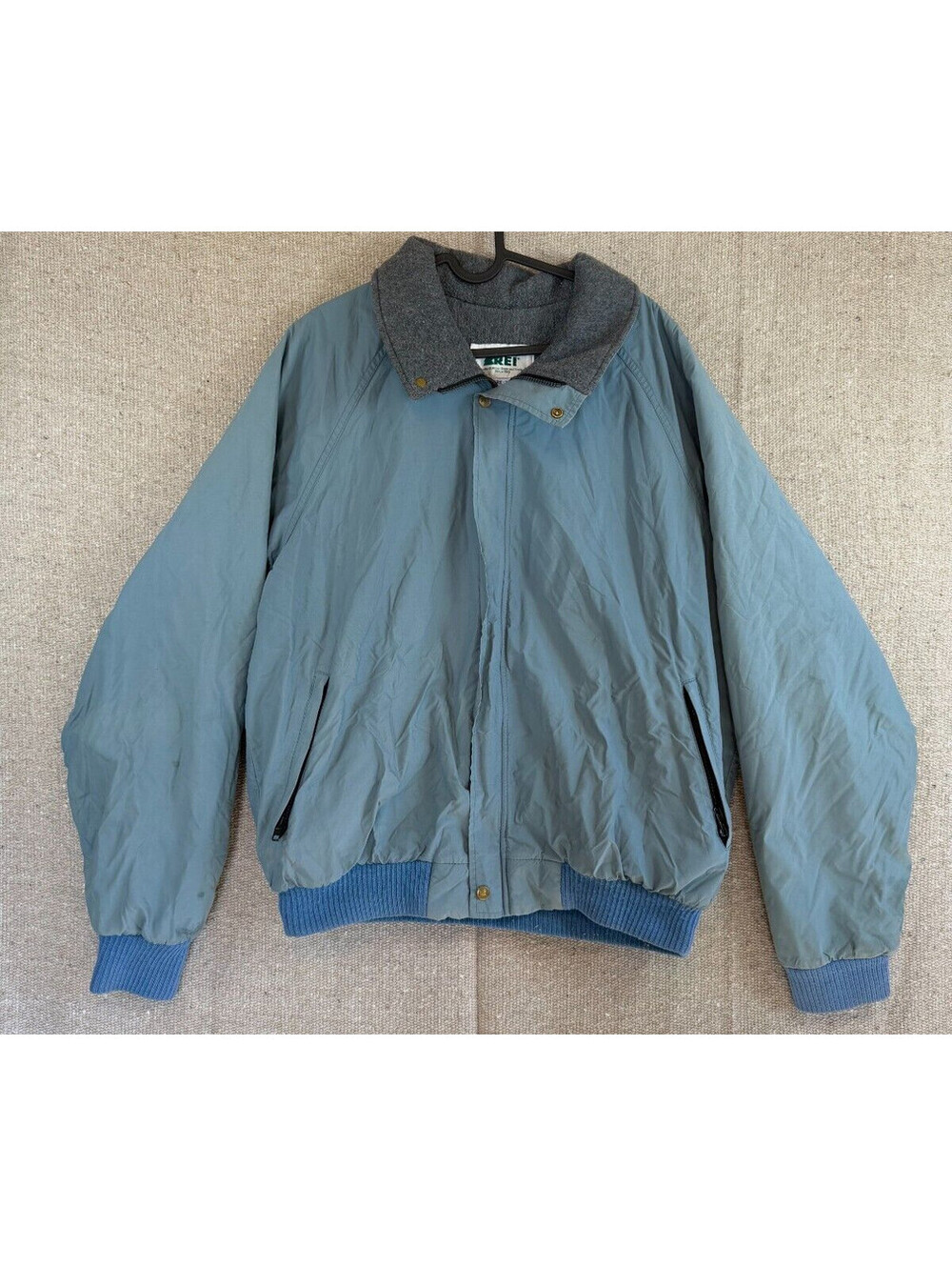 VTG Mens Sz Large REI Goretex Jacket Light Green Fleece Lined Full Zip & Button